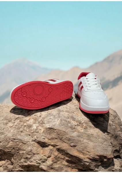 Beyaz-Kırmızı Iki Bantlı Unisex Günlük Hafif Taban Sneaker Spor Ayakkabı fırsatları