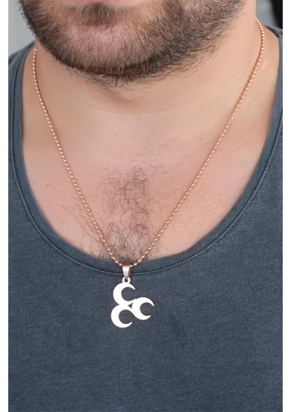 Rose Renk Metal 3 Hilal Figürlü Erkek Kolye