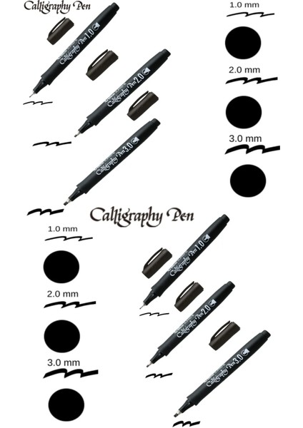 Artline Supreme Kaligrafi Kalemi 1.0 mm 2.0 mm 3.0 mm Siyah 6'lı Set