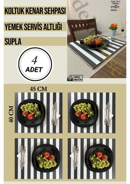 Antrasit-Beyaz (4 Adet) Çok Amaçlı Koltuk Kenar Sehpası, Supla, Yemek Servis Altlığı