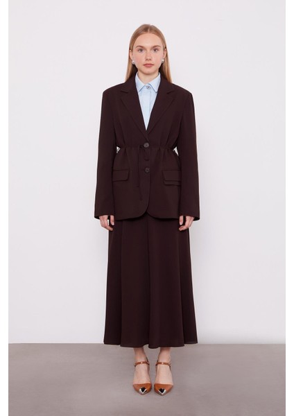 Acı Kahve Belden Ip Bağcıklı Etek Takım