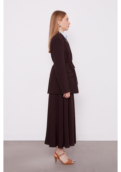 Acı Kahve Belden Ip Bağcıklı Etek Takım modelleri