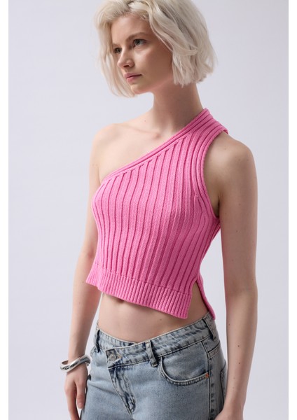 Tek Omuz Örgü Pembe Bluz modelleri