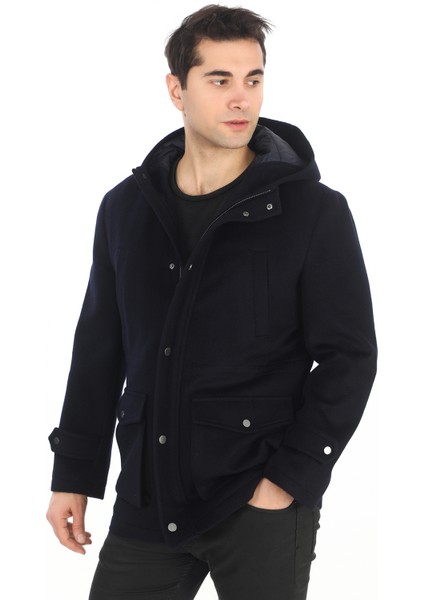 4761 Erkek Lacivert Kapüşonlu Kaban
