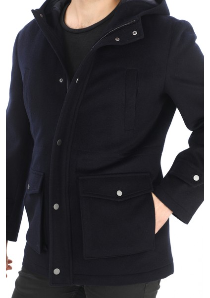 4761 Erkek Lacivert Kapüşonlu Kaban modelleri