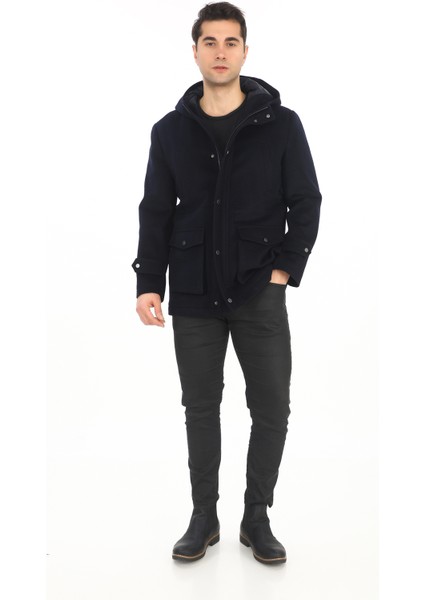 4761 Erkek Lacivert Kapüşonlu Kaban fırsatları