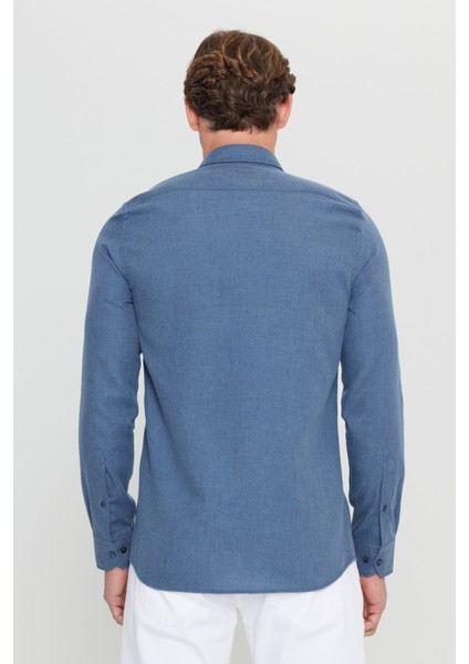 Pamuklu Flanel Slim Fit Dar Kesim Düğmeli Yaka Gömlek