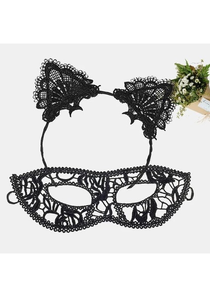 ENEFENDİ Siyah Dantel Maske ve Kulak Taç Seti No 12