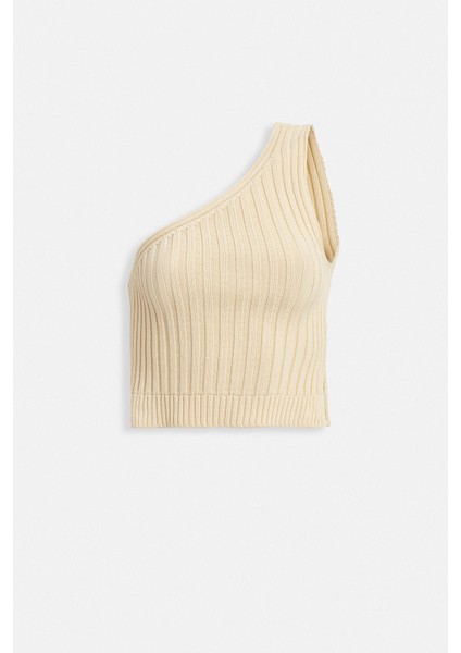 Tek Omuz Örgü Ekru Bluz