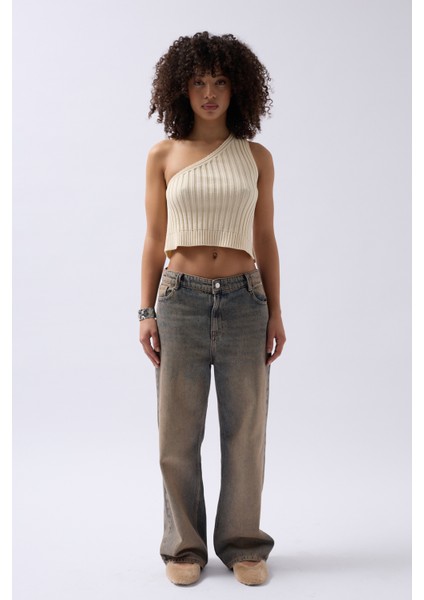 Tek Omuz Örgü Ekru Bluz fiyatları