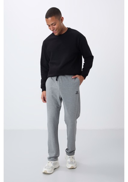 Gri Melanj Bağcıklı Cepli Standart Kalıp Klasik Paça Erkek Eşofman Alt - 84682