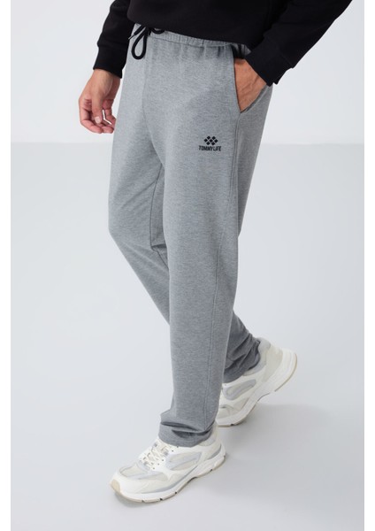 Gri Melanj Bağcıklı Cepli Standart Kalıp Klasik Paça Erkek Eşofman Alt - 84682 indirimleri