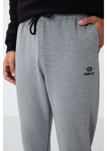 Gri Melanj Bağcıklı Cepli Standart Kalıp Klasik Paça Erkek Eşofman Alt - 84682