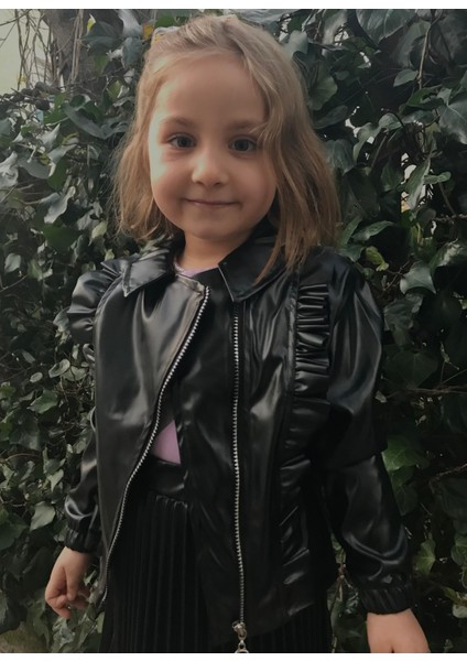 Kız Çocuk Suni Deri Ceket , Kız Çocuk Ceket , Çocuk Siyah Ceket