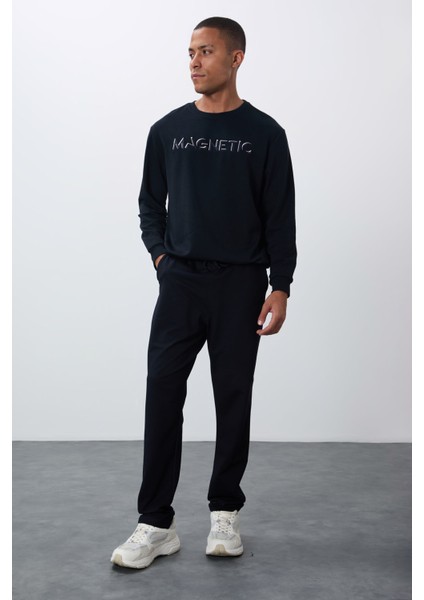 Lacivert Bağcıklı Cepli Standart Kalıp Klasik Paça Erkek Eşofman Alt - 84682 fırsatları