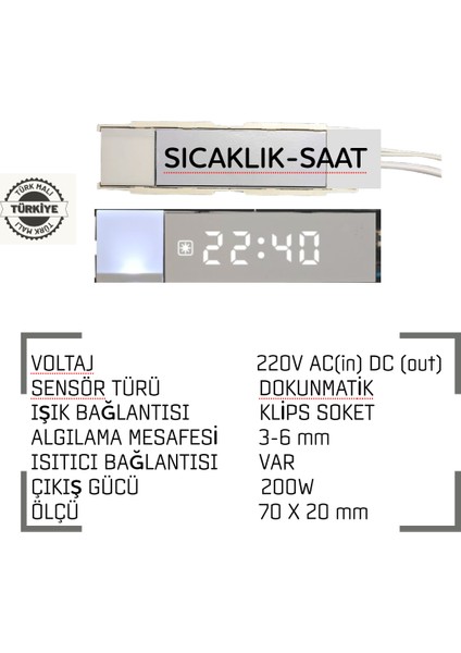 Ayna Arkası Tarıh Saat Göstergelı Dokunmatık Isık Kontrol Sensörü modelleri
