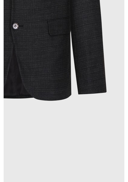 Slim Fit Dar Kesim Kırlangıç Yaka Desenli Çift Pantolonlu Takım Elbise