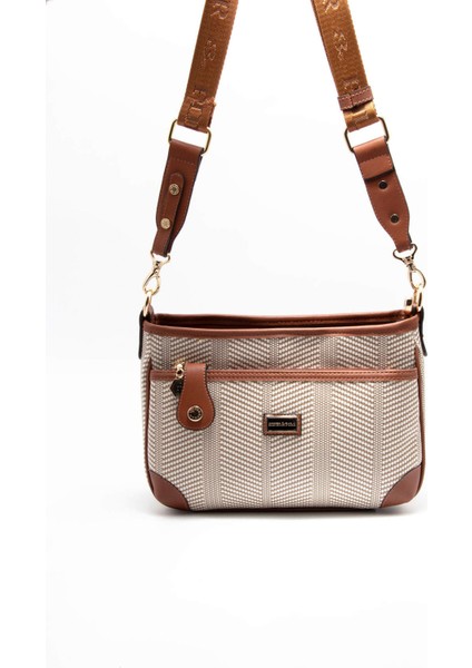 Kadın Çapraz Çanta 1160-45499 Sılver Polo Çapraz Bayan Çantası M132 Bej-Mat Taba