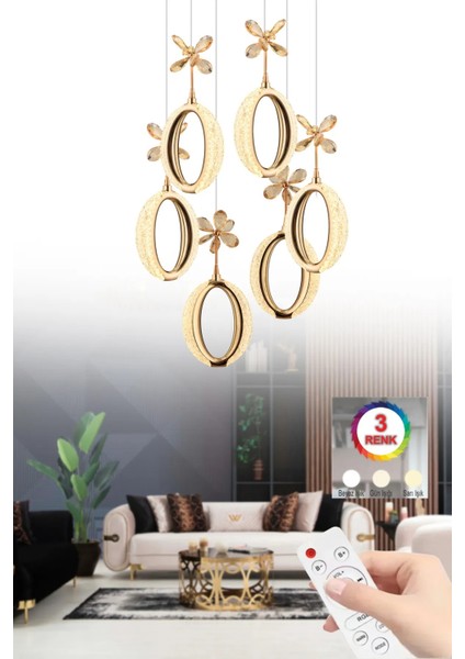 Istanbul Avize Zeus 6'lı Gold Kumandalı 3 Renk Ledli Modern LED Avize