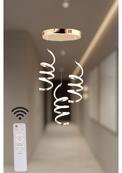 Modern Gold 3'lü Yay Sarkıt Model (Beyaz&sarı&günışığı) Kumandalı LED Avize