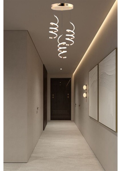 Modern Gold 3'lü Yay Sarkıt Model (Beyaz&sarı&günışığı) Kumandalı LED Avize modelleri
