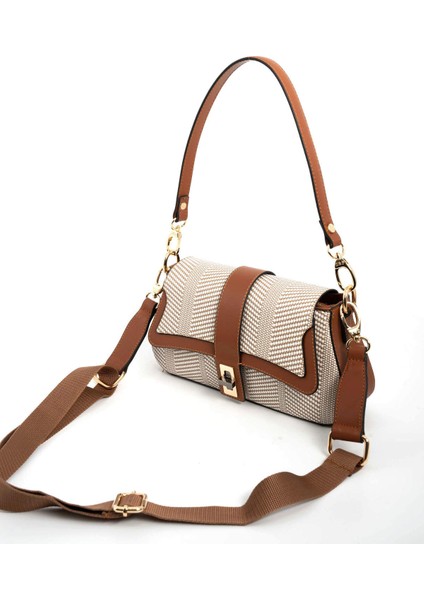 Kadın Çapraz Çanta 1177-46293 Sılver Polo Çapraz Bayan Çantası M132 Bej-Mat Taba