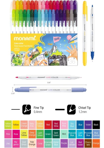 Eskiz Defteri A5 120 gr 50 Yaprak Monami Live Color Su Bazlı 36`lı Fosforlu Kalem Seti fiyatları