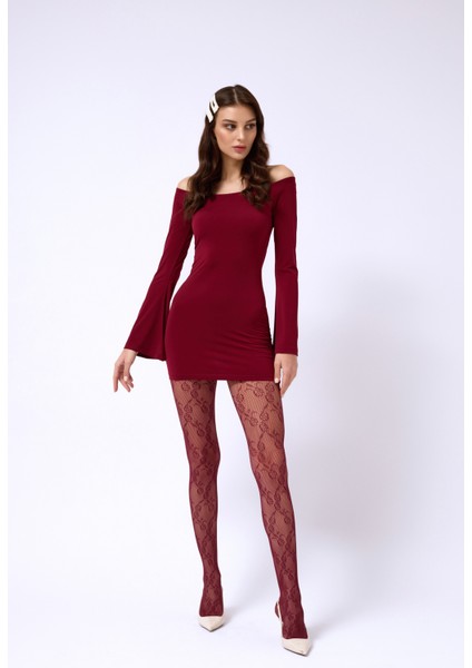 Volan Detay Straplez Mini Bordo Elbise