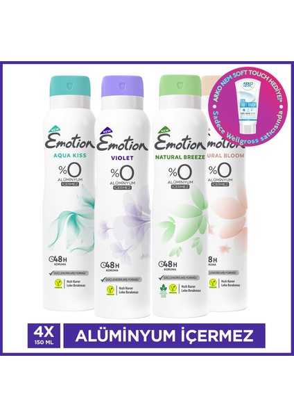 Kadın Deodorant 150 ml 4'lü Set (Natural Bloom & Breeze, Aqua, Violet)