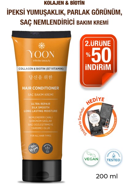 Biotin B7 ve Kolajen İçeren Vegan Saç Kremi, Nemlendiren, Besleyici ve Onarıcı Saç Bakım Kremi 200 ml