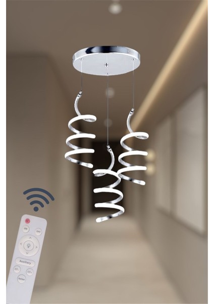 Modern Krom 3'lü Sarkıt Model 3 Renk (Beyaz&sarı&günışğı) Kumandalı LED Avize