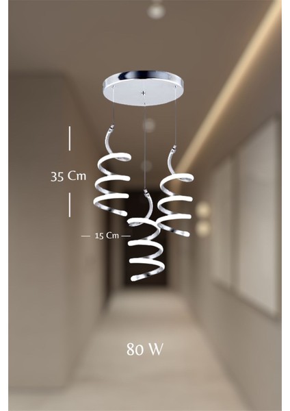 Modern Krom 3'lü Sarkıt Model 3 Renk (Beyaz&sarı&günışğı) Kumandalı LED Avize