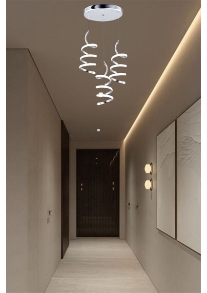 Modern Krom 3'lü Sarkıt Model 3 Renk (Beyaz&sarı&günışğı) Kumandalı LED Avize