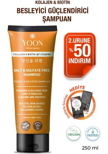 Sülfatsız ve Tuzsuz Şampuan, Kolajen Biotin B7 İçerikli Parabensiz, Nemlendirici Vegan Şampuan 250ml