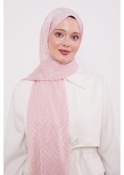 Pudra Soyut Yaprak Desen Jakar Capri Şal