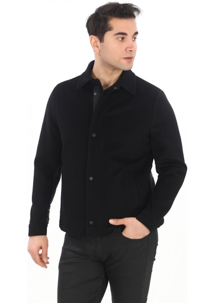 4754 Erkek Siyah Bebe Yaka Kapitone Detaylı Fermuarlı Mont