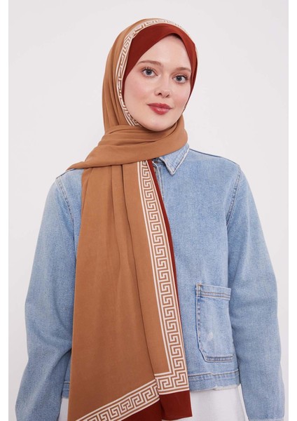 Kiremit Labirent Desen Medine Ipeği Şal