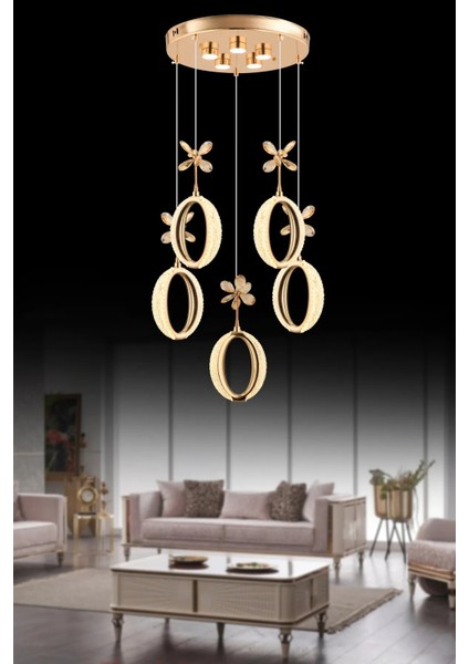 Istanbul Avize Zeus 5'li Gold Kumandalı 3 Renk Ledli Modern LED Avize