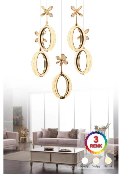Istanbul Avize Zeus 5'li Gold Kumandalı 3 Renk Ledli Modern LED Avize modelleri