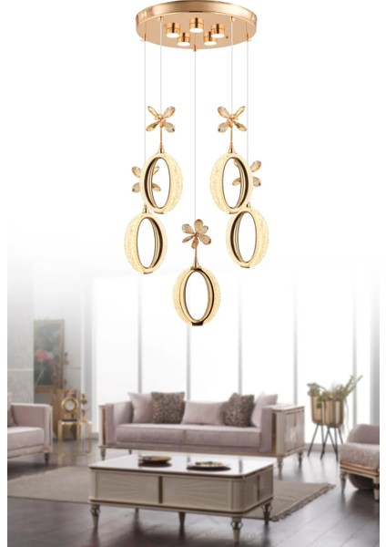 Istanbul Avize Zeus 5'li Gold Kumandalı 3 Renk Ledli Modern LED Avize