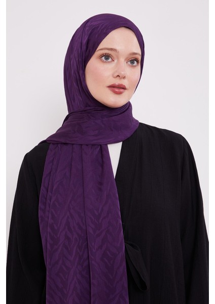 Mürdüm Soyut Yaprak Desen Jakar Capri Şal