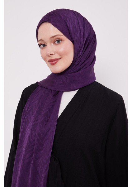 Mürdüm Soyut Yaprak Desen Jakar Capri Şal modelleri