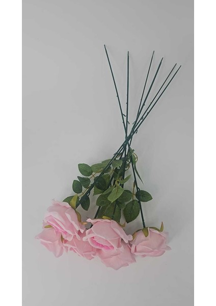 Yapay Kadife Gül 6 Adet Açık Pembe 50 cm Vazodekor Gelin Çiçeği Ev Süsü