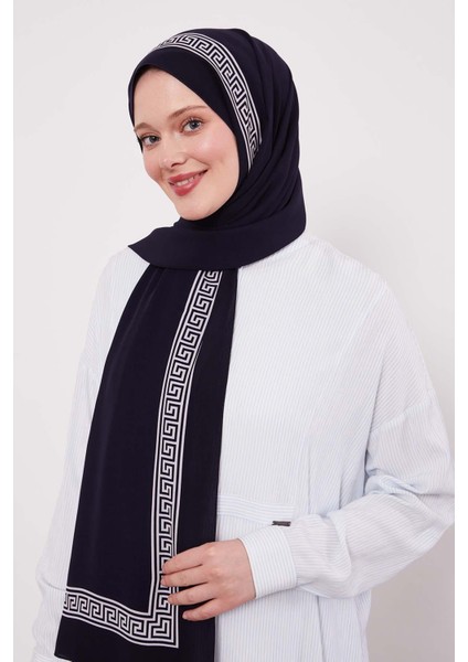Lacivert Labirent Desen Medine Ipeği Şal modelleri