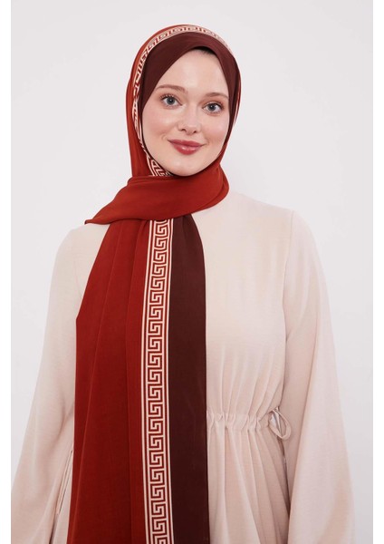Bordo Labirent Desen Medine Ipeği Şal
