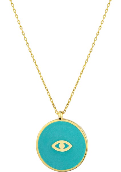 Mavi Mineli Evil Eye Madalyon Kolye