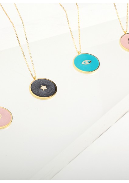 Mavi Mineli Evil Eye Madalyon Kolye modelleri