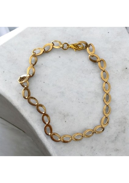 Altın Gold Renkli Modern Şık Altın Kaplı Zincir Bileklik