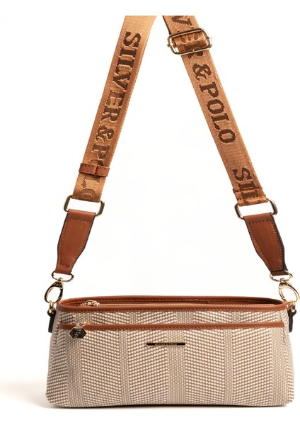 Kadın Çapraz Çanta 1184-46751 Sılver Polo Çapraz Bayan Çantası M132 Bej-Mat Taba