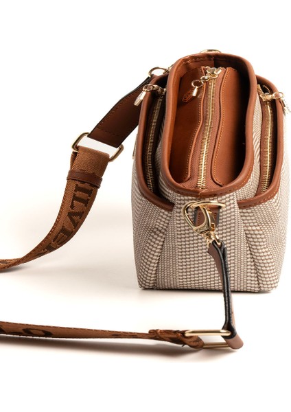 Kadın Çapraz Çanta 1184-46751 Sılver Polo Çapraz Bayan Çantası M132 Bej-Mat Taba